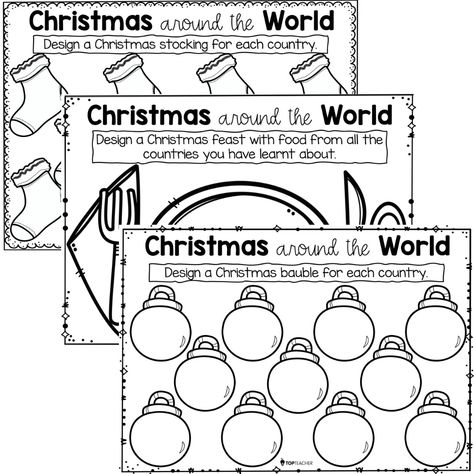 Christmas Around The World 2nd Grade, Christmas Primary School, World Activities For Kids, Japan Kindergarten, Christmas Around The World Crafts, Christmas Around The World Activities, Around The World Activities, Relief Teaching Ideas, Winter Lesson Plan