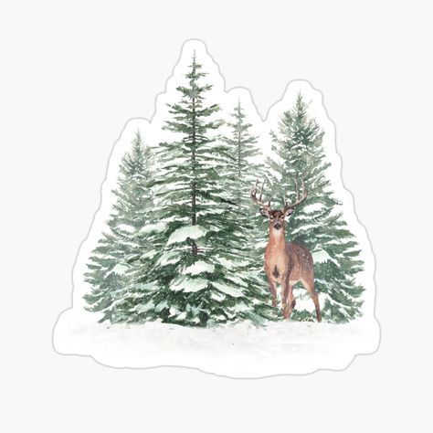 Evergreen Trees, Decorate Notebook, Winter Forest, Animal Stickers, Coloring Stickers, Eye Catching Colors, Christmas Art, Top Artists, Deer