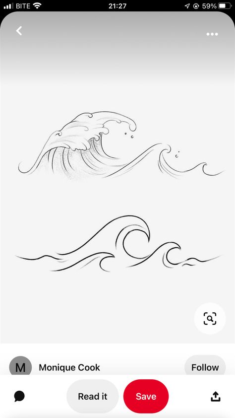 Water Wave Tattoo Design, Water Waves Tattoo, Wave Tattoo Design, Palm Tattoos, Waves Tattoo, Water Waves, Minimal Tattoo, Mini Tattoos, Tatting