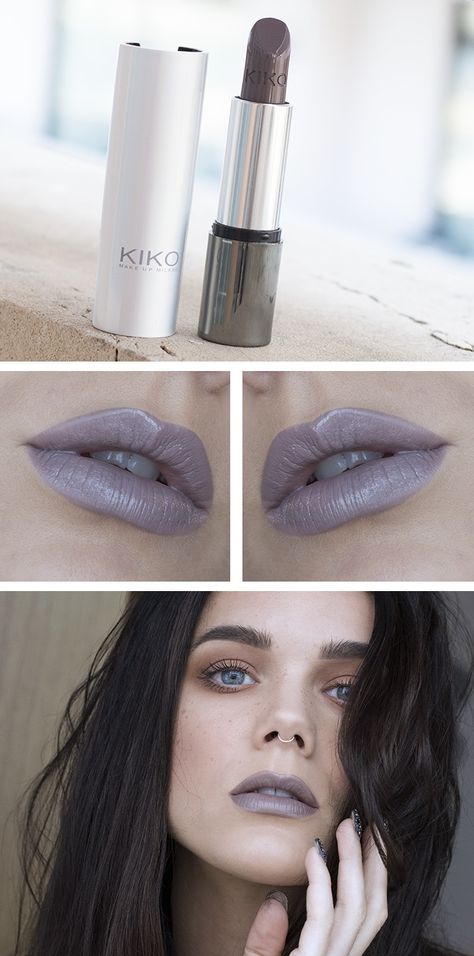 Found this gray / purple / taupe pin on KIKO yesterday and it was love at first sight. Soo nice on the lips The color units 524  I'm Starting to Think That I'm a lipstick freak! I just love lipsticks, and I LOVE the crazy & different colors.  I found this beauty (no. 524) at KIKO yesterday. Do you like it?  I could sleep with it on .. haha Grey Lipstick Looks, Purple Lipstick Looks, Taupe Lipstick, Grey Lips, Kiko Lipstick, Grey Lipstick, Mauve Lips, Grey Makeup, Linda Hallberg