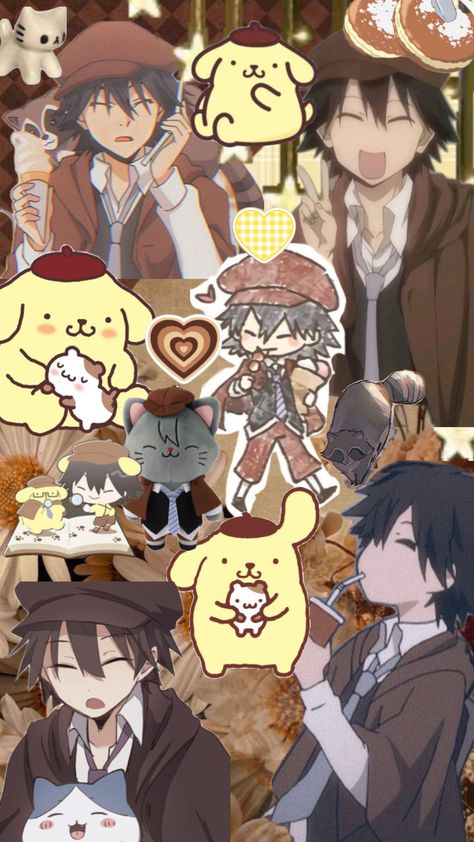 Cute Kawaii Aesthetic, Aesthetic Wallpaper Collage, Bungou Stray Dogs Wallpaper, Edogawa Ranpo, Wallpaper Collage, Dog Wallpaper, Dazai Osamu, Kawaii Aesthetic, Yellow Aesthetic