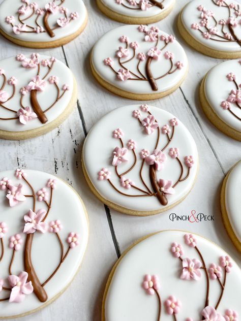 Cherry Blossom Cookies Bridal Shower Cherry Blossom Theme, Cherry Blossom Dessert Table, Cherry Blossom Cookies Decorated, Cherry Blossom Bridal Shower Theme, Cherry Blossom Party Theme, Cherry Blossom Baby Shower Ideas, Cherry Blossom Cupcakes, Japanese Tea Party, Cherry Blossom Cookies