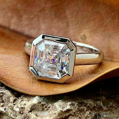 Bezel Set Engagement Ring, Asscher Diamond, Asscher Cut Diamond, Simulated Diamond Rings, Asscher Cut, White Gold Engagement, 14k White Gold Ring, Diamond Solitaire Engagement Ring, Bezel Diamond