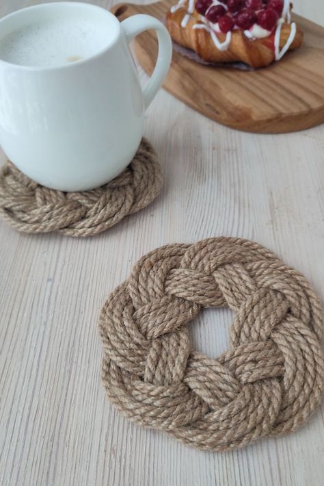 Small Kitchen Counter, Jute Macrame, Macrame Coasters, Kitchen Counter Organization, Coffee Mug Holder, Jute Basket, Party Projects, Mug Holder, Handmade Sellers