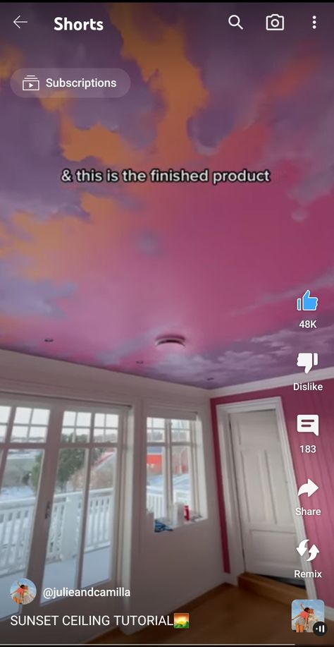 Sky Paint Ceiling, Sunset Ceiling Painting, Diy Cloud Ceiling Paint, Sunset Sky Ceiling, Clouds On Ceiling Painting, Pink Cloud Ceiling Bedroom, Bedroom Ceiling Painting, Sunset Cloud Ceiling, Sky Painted Ceiling Bedrooms