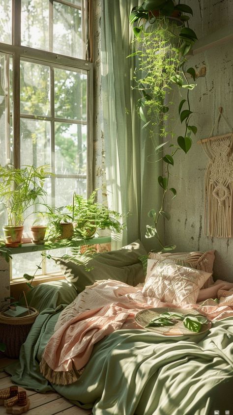 15 Chic Sage Green And Pink Bedroom Inspirations - Planted Shack Green Sage And Mauve Pink Bedroom, Black White Pink Green Bedroom, Green Bedding Ideas Aesthetic, Sage Green Cozy Bedroom, Soft Green Aesthetic Room, Black Green And Pink Bedroom, Green And Purple Room Bedrooms, Pink And Green Teen Bedroom, Green Cottagecore Aesthetic Bedroom