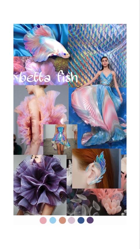 Unique Fashion Show Themes, Dti Theme Koi Fish Outfit, Beta Fish Costume, Fish Moodboard, Betta Fish Drawing, Moodboard Theme, Portfolio Reference, Fish Fashion, Fashion Show Themes