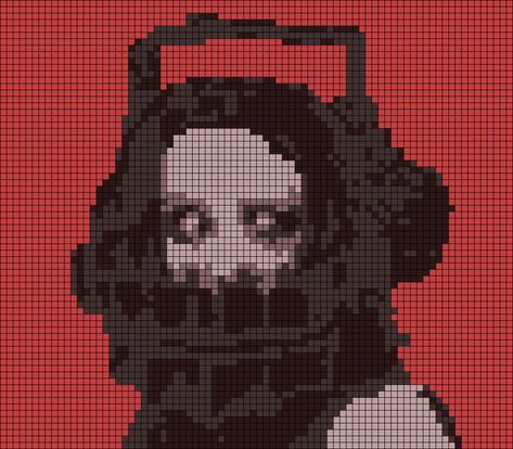 Alpha pattern #158216 variation #352074 | BraceletBook Michael Myers Alpha Pattern, Simple Grid Art, Horror Tapestry Crochet, Cross Stitch Horror, Horror Alpha Pattern, Goth Alpha Pattern, Horror Pixel Art Grid, Pixel Art Album Cover, Horror Movie Cross Stitch