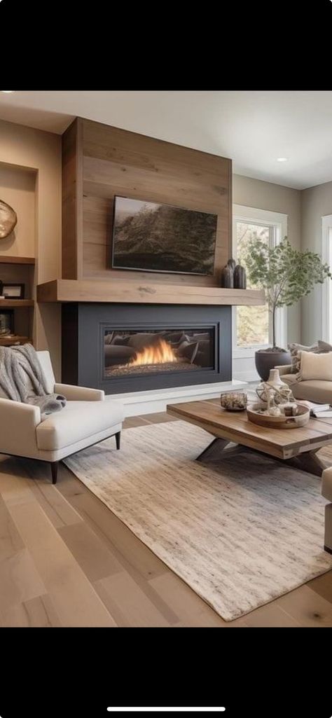 Tv Fireplace Wall Ideas Built Ins, Linear Fireplace With Tv Above, Electric Fireplace Ideas With Tv, Fireplace Ideas With Tv, Fireplace With Tv Above, Electric Fireplace Ideas, Cottage Addition, Fireplace With Tv, Fireplace Feature