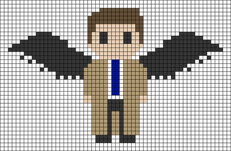 Supernatural Alpha Pattern, Supernatural Angels, Castiel Supernatural, Pixel Crochet, Melty Beads, Pixel Art Pattern, Fuse Beads, Alpha Pattern, Alpha Patterns