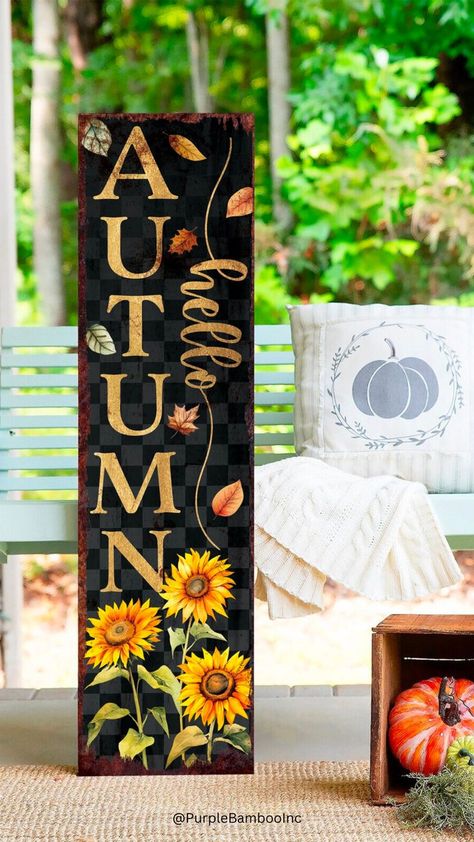 Fall Porch Signs, Fence Board Crafts, Holiday Wood Sign, Welcome Signs Front Door, Wood Yard Art, Tole Painting Patterns, Diy Porch, Fence Art, Fall Thanksgiving Decor