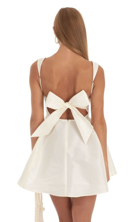 Foxie Fit and Flare Dress in Ivory | LUCY IN THE SKY Grad Dresses, Sling Dress, Flare Mini Dress, Dress Spaghetti, Satin Mini Dress, Hoco Dresses, Chic Woman, Club Dresses, Spaghetti Strap Dresses