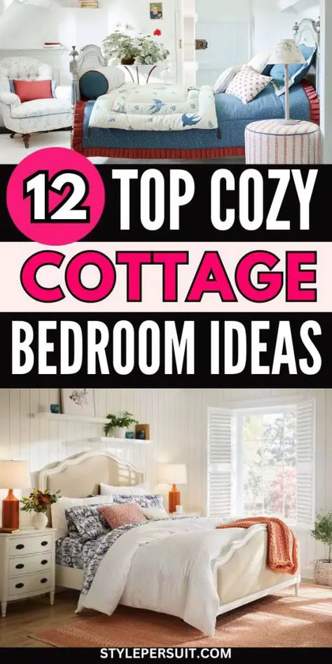 COZY COTTAGE BEDROOM IDEAS Cottage Guest Bedroom Ideas, Cozy Cottage Bedroom Ideas, Cottage Bedroom Colors, Cottage Rooms Bedrooms, Cottage Bedrooms Ideas, Cottage Style Bedroom Ideas, Small Cottage Bedroom, Rustic Cottage Bedroom, Cozy Cottage Interiors