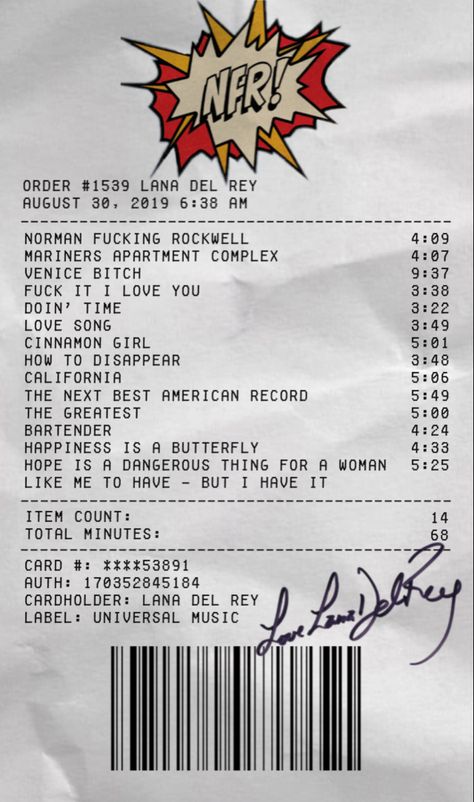 Norman Rockwell Poster, Album Receipt, Love Lana Del Rey, Lana Del Rey Honeymoon, Lana Del Rey Albums, Lana Del Rey Love, Lana Del Rey Lyrics, How To Disappear, Lana Rey