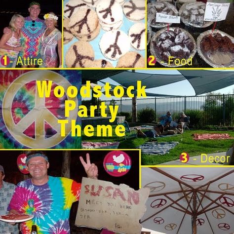 This year is the 40th anniversary of Woodstock.   Friends of ours planned a party to celebrate this significant part of our history.  Here a... Woodstock Party Theme, 1960 Party, Woodstock Theme, 60s Party Themes, Woodstock Party, Sixties Party, Resident Appreciation, 60's Party, 1970s Party