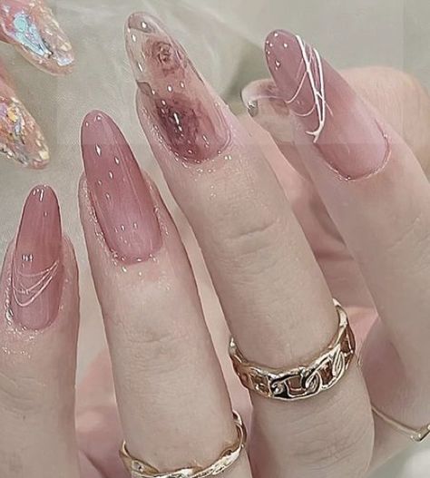 Skin Nails Color, Almond Nails Douyin, Elegant Nails Almond, Almond Jelly Nails, Jennie Nails, Soft Girl Nails, Asian Nails, Hello Nails, Beauty Nails Design