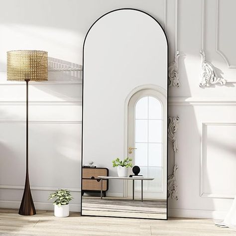 Amazon.com: TinyTimes 71''x30'' Full Length Mirror, Arched Floor Mirror with Stand, Full Body Mirror, Wall Mirror, Modern & Contemporary Full Length Mirror, Aluminum Alloy Frame - Black : Home & Kitchen Black Arch Mirror, Arched Floor Mirror, Mirror Body, Arch Floor Mirror, Mirror Full Length, Freestanding Mirrors, Full Length Mirror Wall, Full Body Mirror, Arched Mirror