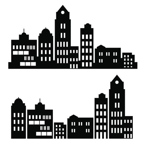 On a white background, a vector flat set of illustrations of architecture city buildings in silhouettes under various constructions Bff Phone Cases Iphone, Batman Decor, Building Silhouette, Cartoon Building, Batman Cartoon, Spiderman Birthday Party, Architecture City, City Vector, City Silhouette