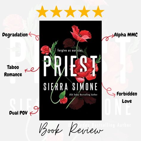 ❤️ Book Review ❤️ 5 🌟 Wow.... I was hooked in deep from the very first page. The prologue set the scene for entirety of the book and I had goosebumps instantly. "Several months ago, I broke my vow of celibacy on the altar of my own church, and God help me, I would do it again. I am a priest and this is my confession" The above quote had me squealing with anticipation. The spice in this book was *chefs kiss*. I could not stop giggling and squealing, I loved every second of it. In simple wo... Sierra Simone Books, Priest Sierra Simone, Priest Book, Sierra Simone, Crossfire Series, My Confession, Chefs Kiss, Recommended Books, God Help Me