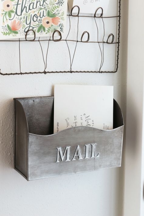 The Inspired Room - Mail Holder Diy Mail Organizer Wall, Diy Mail Holder, Home Mail Organization, Wall Organizer Diy, Diy Mail Organizer, Hanging Mail Organizer, Mail Sorters, Tiny Luxury, Diy Mail