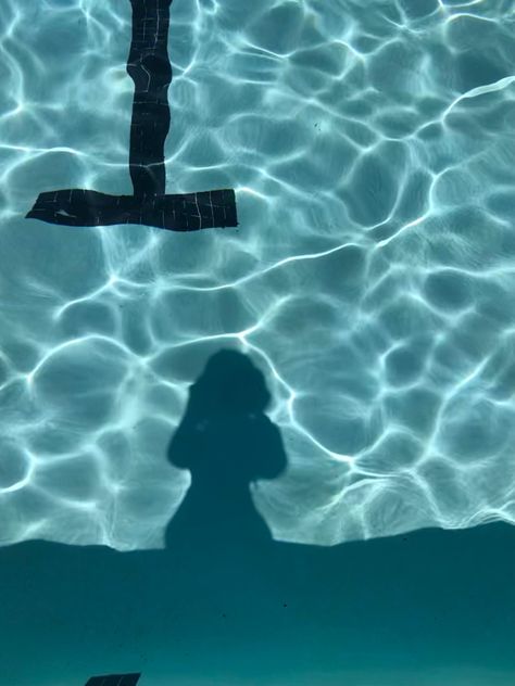 shadow of a person standing over bright blue sunny pool in summer. Water Shadow Photography, Swimming Pool Water, Reflection Photography, Shadow Photography, Reflecting Pool, Pool Photos, Pool Light, Pool Water, Water Reflections