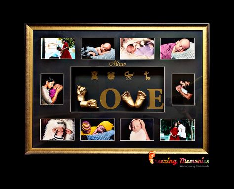 Photo Frame For Newborn, Baby Casting Frame, Baby Casting Ideas, Hand And Feet Casting, Infant Photoshoot, 3d Casting, Baby Hand And Foot Prints, Baby Handprint Crafts, Photo Collage Diy