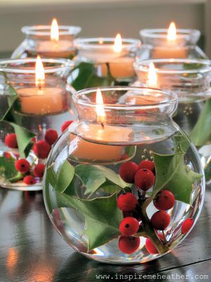 Great small centerpieces to place down the center of a table...soooo pretty and elegant!! ขวดโหล Mason Jar, Joulun Aika, Jul Diy, Deco Table Noel, God Jul, Wrapping Ideas, Floating Candles, Noel Christmas, Deco Table