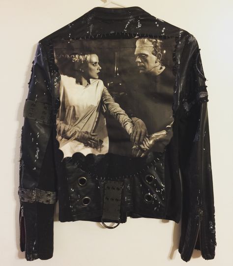 Universal Monsters rocker jacket by Chad Cherry. Classic horror fashion from Chad Cherry Clothing. Cherry Clothing, Horror Fashion, Rocker Jacket, Altered Clothes, Punk Jacket, Horror Punk, Crafting Inspiration, Sweet Clothes, Dark Style