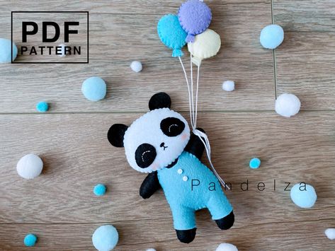 #felt #pattern #panda #balloon #doll #softy #plushie Panda With Balloon, Bear With Balloons, Felt Pattern, Felt Patterns, Pattern Pieces, Felt Dolls, Felt Toys, Easy Tutorial, Felt Animals