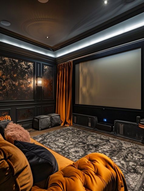 Tiny Home Theater, Modern Theater Room, Home Theater Room Ideas, Movie Room Diy, Cozy Movie Room, Small Theater Room Ideas, Home Cinema Room Ideas, Small Movie Room, Theater Room Ideas