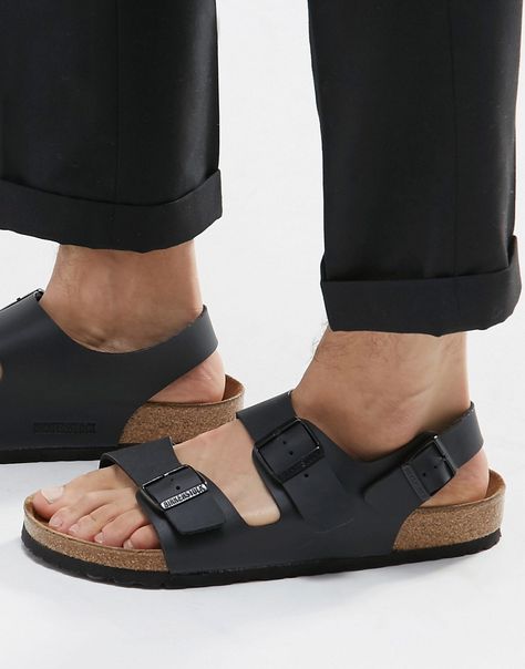 Sport Sandals Outfit, Black Birkenstocks, Flat Shoes Outfit, Heel Sandals Outfit, Mens Sandals Fashion, Shoe Image, Sandals Outfit, Birkenstock Sandals, Birkenstock Milano