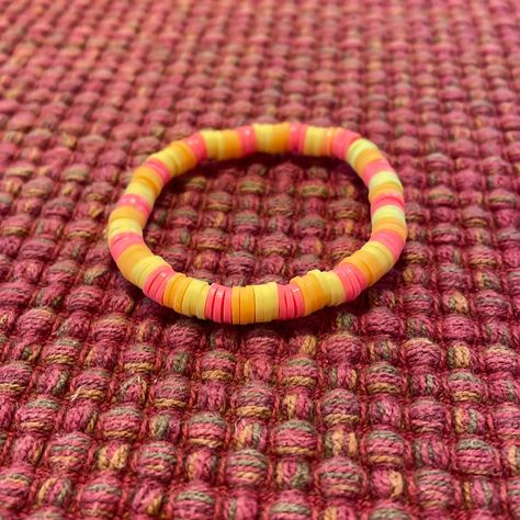 This Is A Brand New Clay Bead Bracelet. Bracelet Ideas Pink, Selling Ideas, Clay Bead Bracelet, Yellow Bracelet, Friendship Bracelets With Beads, Clay Bead, Pink Bracelet, Clay Beads, Bead Bracelet