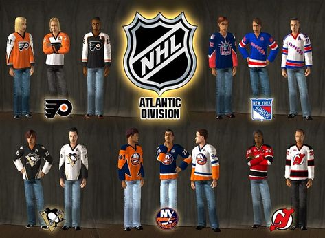 Mod The Sims - NHL Atlantic Division Set - For Male Adults & Young Adults Sims 4 Hockey Cc, Cc Clothing, Hockey Sweater, Sims 4 Challenges, Ice Hockey Jersey, Hockey Season, Sims Ideas, Jersey Devil, Jersey Outfit