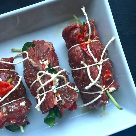 Roasted Red Pepper Goat Cheese, Red Pepper Goat Cheese, Steak Meals, Steak Roll Ups, The Defined Dish, Defined Dish, Steak Rolls, Skirt Steak Recipes, Sauteed Peppers And Onions