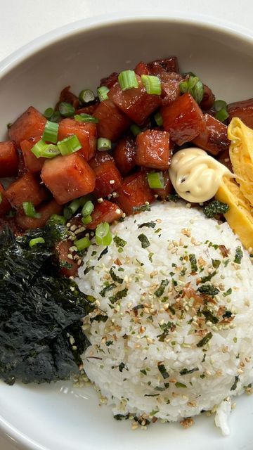 Spam Rice And Seaweed Bowl, Spam Musubi Rice Bowl, Spam Bowl, Musubi Bowl, Spam Musubi Bowl, Rice Seaweed, Non Stick Frying Pan, Kewpie Mayo, Spam Musubi