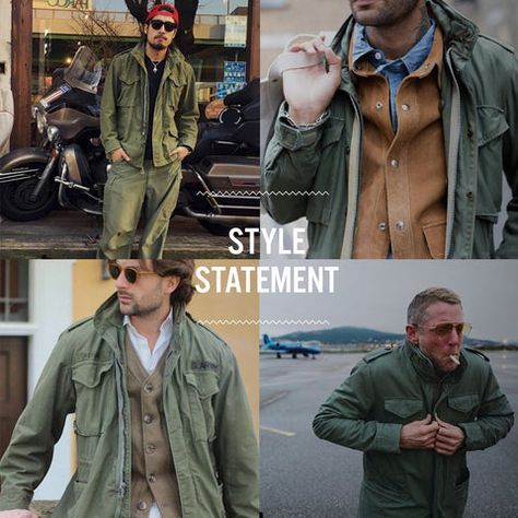 M65 Field Jacket Outfit, Field Jacket Outfit, Military Jacket Outfits, M65 Jacket, Mens Wardrobe, M65 Field Jacket, Jackets Vintage, Military Jackets, Style Masculin