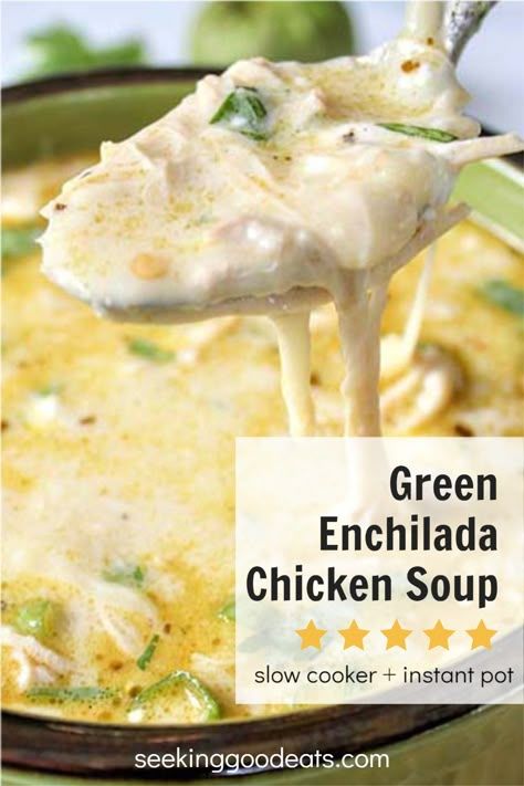 Optavia Soups, Lean And Green Recipes Optavia, Green Chicken Enchilada Soup, Enchiladas Chicken Soup, Green Enchiladas Chicken, Green Enchilada Chicken Soup, Enchilada Chicken Soup, Chicken Soup Keto, Slow Cooker Salsa Verde Chicken