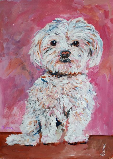 Maltese Painting Acrylic, How To Paint A Maltese Dog, Poodle Painting Acrylic, Maltese Painting, Maltese Art, Pet Drawings, Room Styles, Dog Poster, Cute Paintings