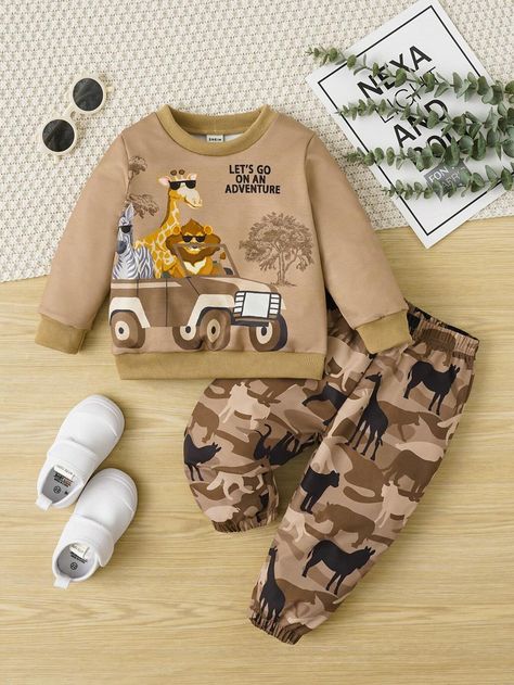 2pcs/set Baby Boys' Funny Printed Animal Pattern Casual Sportswear Suit For Autumn/winter, Suitable For Parties | SHEIN USA Winter Baby Boy, Sets Outfit, Animal Print Shirts, Casual Sportswear, Sweatshirts Pattern, Round Neck Sweatshirts, Boys Set, Baby Set, Boys Long Sleeve