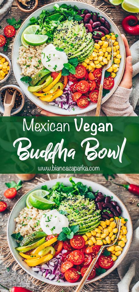 This Mexican Buddha Bowl recipe combines all the flavors of your favorite vegan burrito in just one quick and easy to make Tex-Mex veggie rice bowl. It’s healthy, protein-rich, super versatile and makes a great plant-based lunch or dinner meal that’s gluten-free, too! #burrito #buddhabowl #burritobowl #taco #tacobowl #veganburrito #texmex ##veganrecipes #vegetarian #recipes #food #vegan #rice #beans #healthyfood | biancazapatka.com Mex Bowl Recipes, Burrito Bowl Vegan, Mexican Buddha Bowl, Taco Rice Bowl, Veggie Burrito Bowl, Reis Bowl, Vegan Burrito Bowl, Asian Stir Fry Recipe, Veggie Rice Bowl