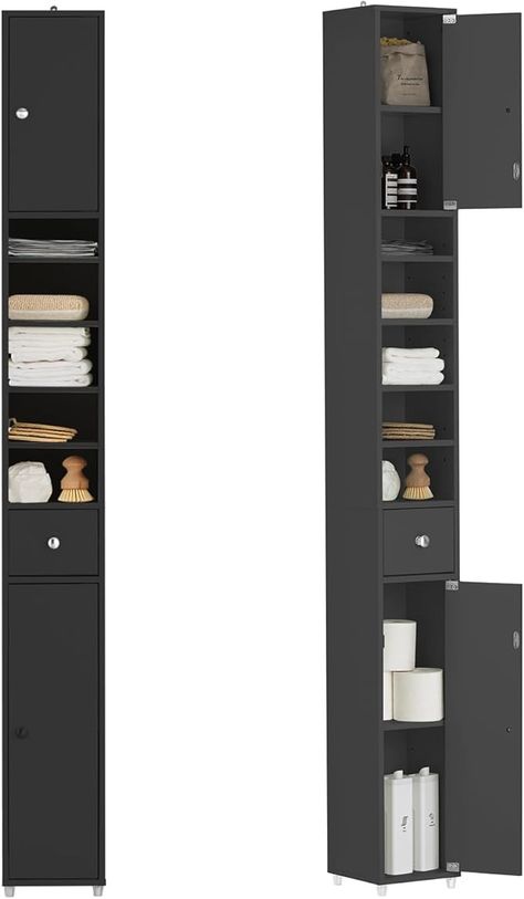 Amazon.com: Haotian Bathroom Tall Cabinet with 1 Drawer, 2 Doors and Adjustable Shelves, Bathroom Shelf, Narrow Storage Cabinet with Open Compartments, Black BZR34-SCH : Home & Kitchen Narrow Storage, Tall Bathroom Storage Cabinet, Narrow Storage Cabinet, Shelves Bathroom, Bathroom Tall Cabinet, Tall Cabinet, Bathroom Shelf, Bathroom Storage Cabinet, 2 Doors