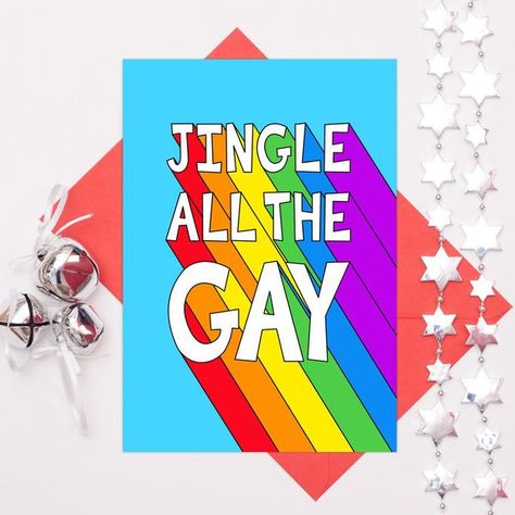 Lgbtq Cards, Gay Christmas Cards, Queer Christmas, Lesbian Christmas, Rainbow Typography, Pride Christmas, Gay Christmas, Christmas Arts, Romantic Comics