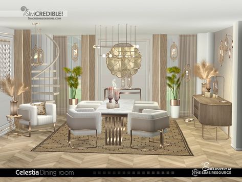 The Sims Resource - Celestia Sims 4 Kitchen And Dining Room, Sims 4 Dinner Room, Sims 4 Gold Furniture Cc, Sims 4 Cc Luxe Furniture, Sims 4 Cc Furniture Office, Sims 4 Dining Room Cc, Sims 4 Beds, Sims 4 Kitchen, High Dining Table