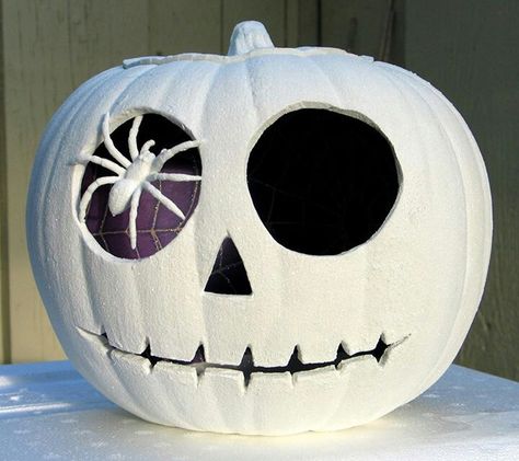 White pumpkin Pumkin Decoration, Halloween Pumpkin Designs, The Creeper, Adornos Halloween, Halloween Scrapbook, Halloween Pumpkins Carvings, Pumpkin Halloween Decorations, Halloween Tags, Pumpkin Painting