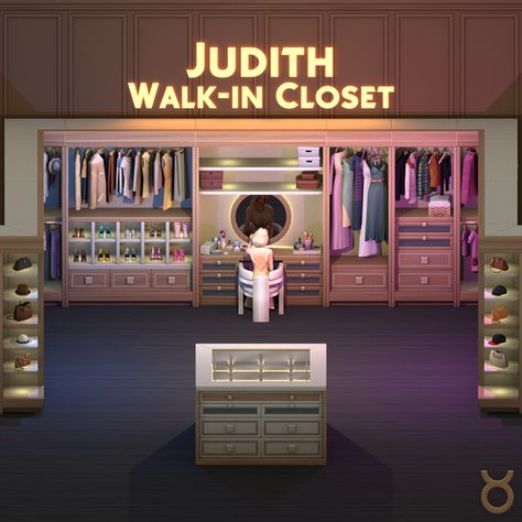 Judith Walk-In Closet Overview | Patreon Taurus Design, Dresser Accessories, Mod Furniture, Muebles Sims 4 Cc, Sims Packs, Sims 4 Bedroom, Sims 4 House Building, Sims 4 Cc Furniture, Best Sims