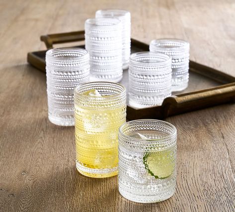 Jupiter Hobnail Drinking Glasses | Pottery Barn Hobnail Glassware, Tall Drinking Glasses, Drinking Glasses Set, Vintage Drinking Glasses, Glassware Drinking, Drinking Glass Sets, Drinkware Sets, Boho Kitchen, Old Fashioned Glass