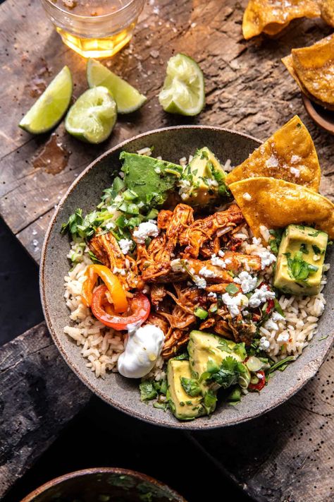 Sheet Pan Chicken Tinga Bowls. Chicken Tinga Recipe, Chicken Taco Bowls, Chicken Tinga, Homemade Crunchwrap Supreme, Sheet Pan Chicken, Simple Dinner, Pan Chicken, Half Baked Harvest, Air Fryer Recipes Easy