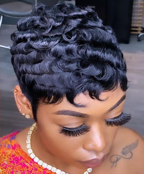 Black Pixie Haircut, Pixie Curls, Short Hair Bride, Finger Wave Hair, Black Hair Short Cuts, Short Hair Cut, Short Sassy Haircuts, Women Short Hair, Short Hair Images