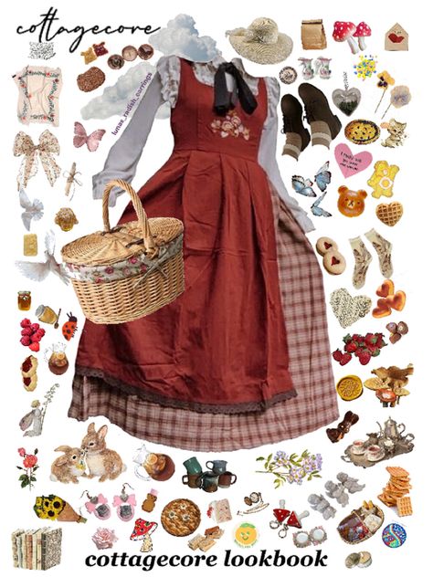 Strawberry Cottagecore Outfit, Mushroom Outfit Aesthetic, Mushroom Aesthetic Outfit, Grandmacore Aesthetic Outfit, Mushroom Outfits, Cottagecore Witch Outfit, Cottagecore Basket, Grandmacore Outfit, Cottagecore Moodboard