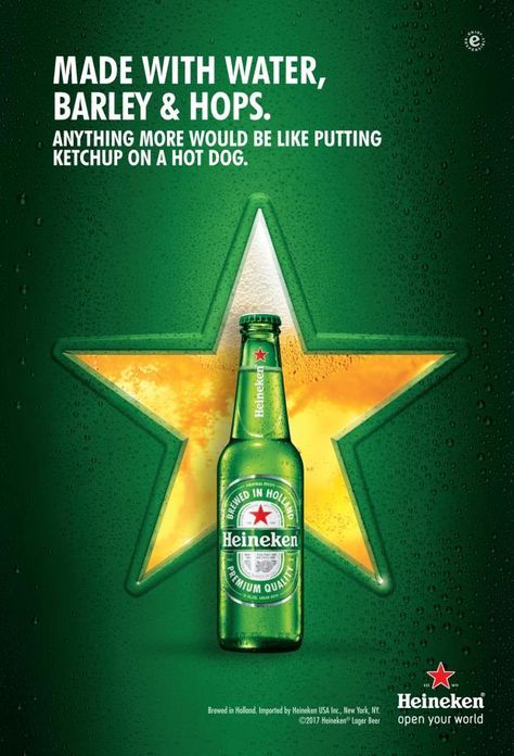 Heineken : Chicago no-ketchup | AdAge Heineken Poster, Beer Graphic Design, Interactive Web Design, Digital Menu Boards, Heineken Beer, Chicago Dog, Beer Advertising, Photoshop Video, Beer Ad